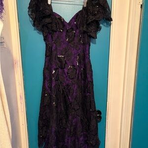 Vintage One of a Kind Frank Usher Stunning Black and Purple Lace Dress